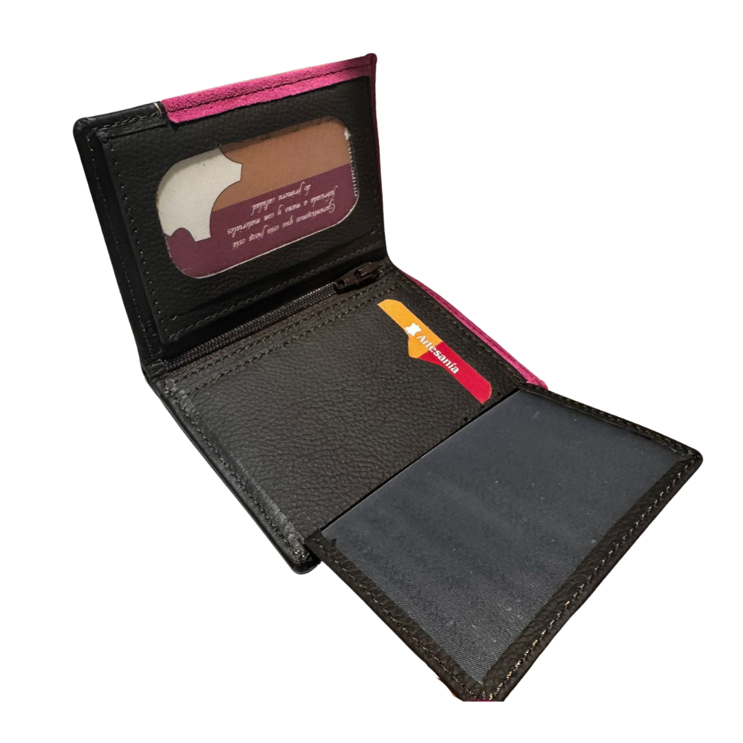 Cartera billetera piel Ubrique con rosa capote