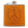 Petaca Legión Española de Acero Inoxidable 304 Forrada en Piel (Marron) 6oz 177ml